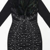 Beyprern Black Pearls Rhinestone Short Party Dress Luxury Women's Solid Color Mesh Beaded Sheer Feather Dresses Vestidos Robes