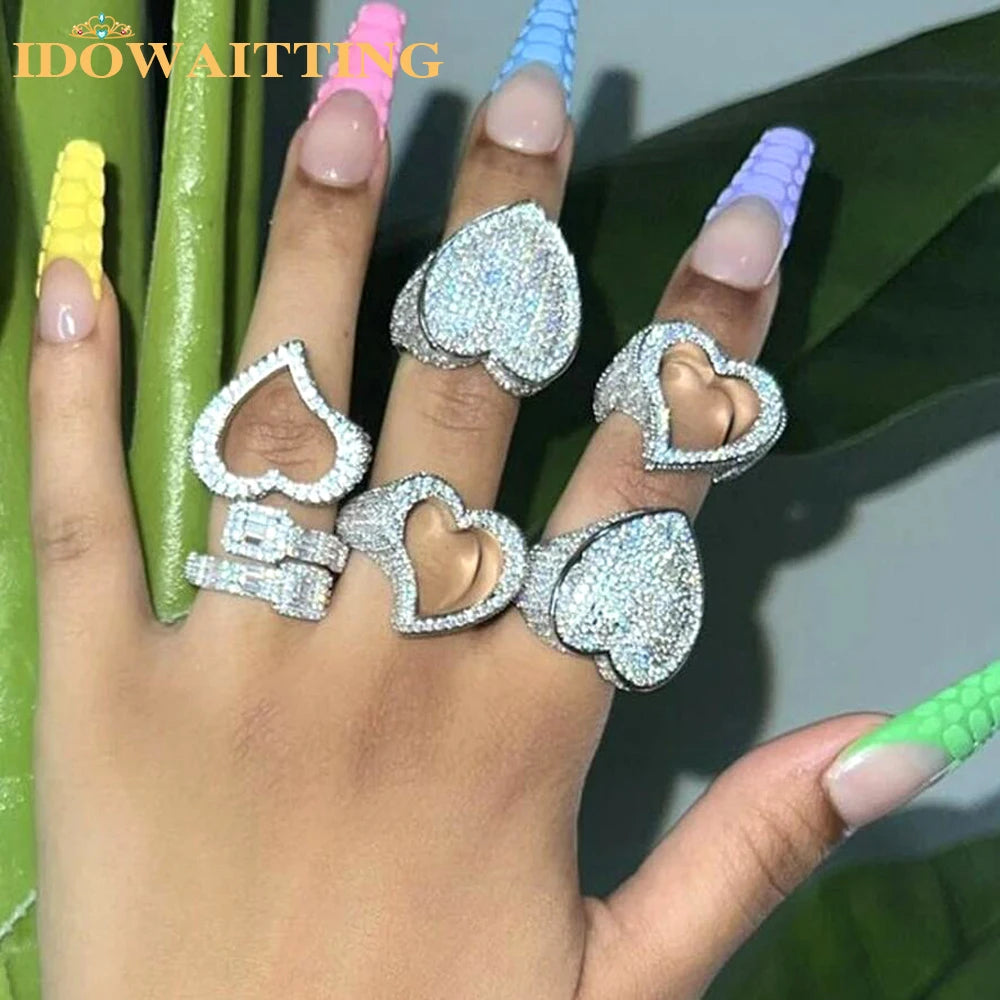 Full Micro Paved CZ Hollow Heart Ring High Quality Iced Out Bling Cubic Zirconia For Women Girlfriend Valentines Finger Jewelry