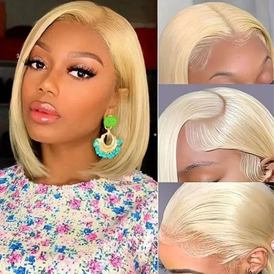 613 Blonde Bob Wig Human Hair 13x4 Transparent Lace Front Wigs Human Hair Pre Plucked with Baby Hair 8-16 Inch Short Bob Wigs