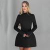 BKQU Elegant Solid Backless Mini Dress Women High Waist Fashion Long Sleeve Slim A-line Dresses 2024 Autumn Party Evening Dress