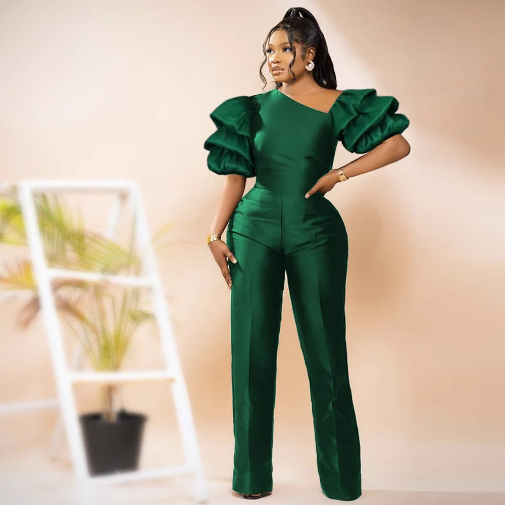 Jumpsuits Women One Piece Party Slim Fit Sexy Oblique Shoulder Wide Leg Long Pants Overalls Elegant Splice Rompers Evening