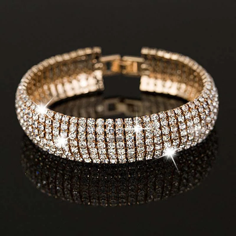 TREAZY Luxury 15 row Rhinestone Full Crystal Bracelet for Women Cuff Bangle Wedding Bridal Gold Silver Color Statement Bracelets