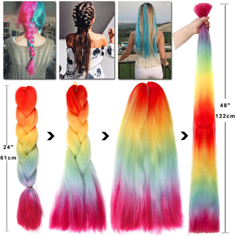 S-noilite Box Braiding Hair Pre Stretched Ombre Jumbo Braids Synthetic Braiding Hair Red Pink Blue Gray 24 Inch Hair Extensions