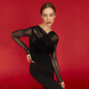 CUTENOVA Chic Design Cross Neck Crop Top Solid Color Mesh See Through Sexy Pleated Long Sleeve Elegant T-Shirt For Women Casual