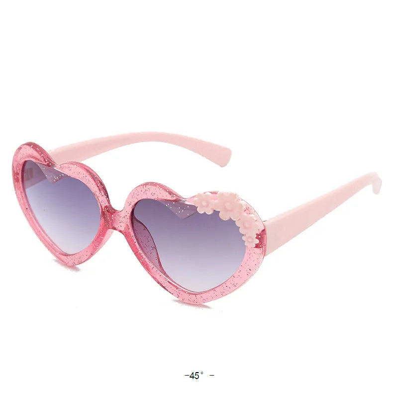 Girls Boys Love Heart Sunglasses Outdoor Sun Protection Children Lovely Flower Vintage Sun Glasses Classic Kids Eyewear UV400