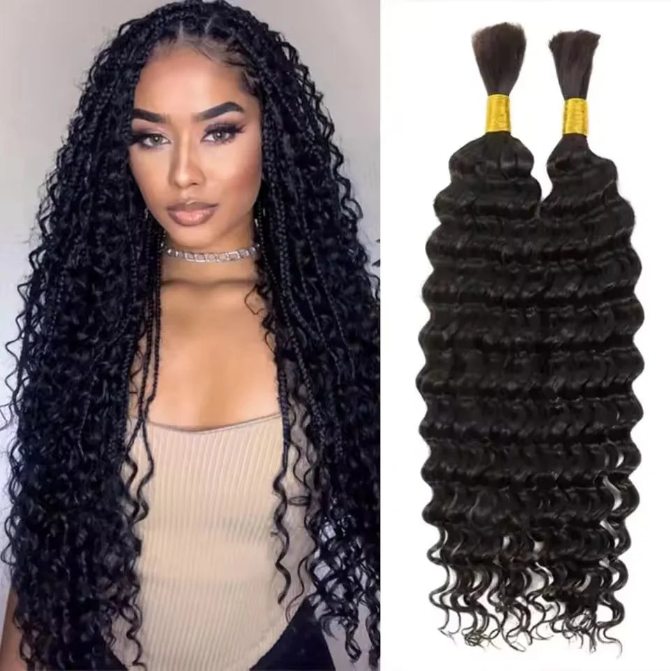 AOSIQUEEN Synthetic Deep Wave Bulk hair For Braiding No Weft Deep Wave For Braiding Micro Faux Braiding Hair for Boho Braids
