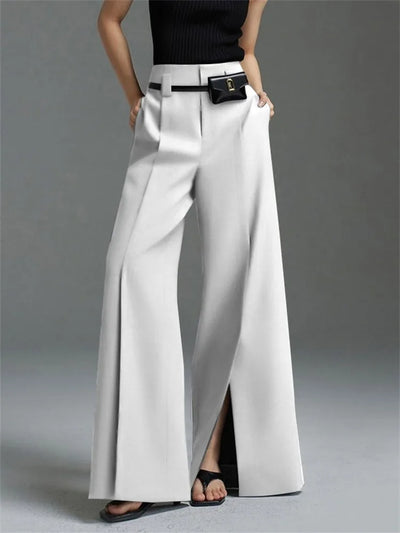 Yeezzi Urban Female Suit Pants 2025 New Fashion Black White Color Loose Straight Pant High-Waisted Pleated Split-Front Trousers