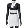 Sexy Metal Loving Heart 2 Piece Dresses Sets Halter Bandage Corset Tops and Mini Skirts Night Club Outfit White Black Streetwear