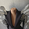 Sparkly Sequins Rhinestones Big Sleeves Black Jacket Sexy Singer Dancer Nightclub Jazz Dance Costume Performance Show Stage Wear