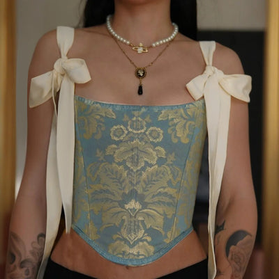 European and American fashion suspender embroidery printing bow waist vest female ins niche spice girl wind Joker slim top