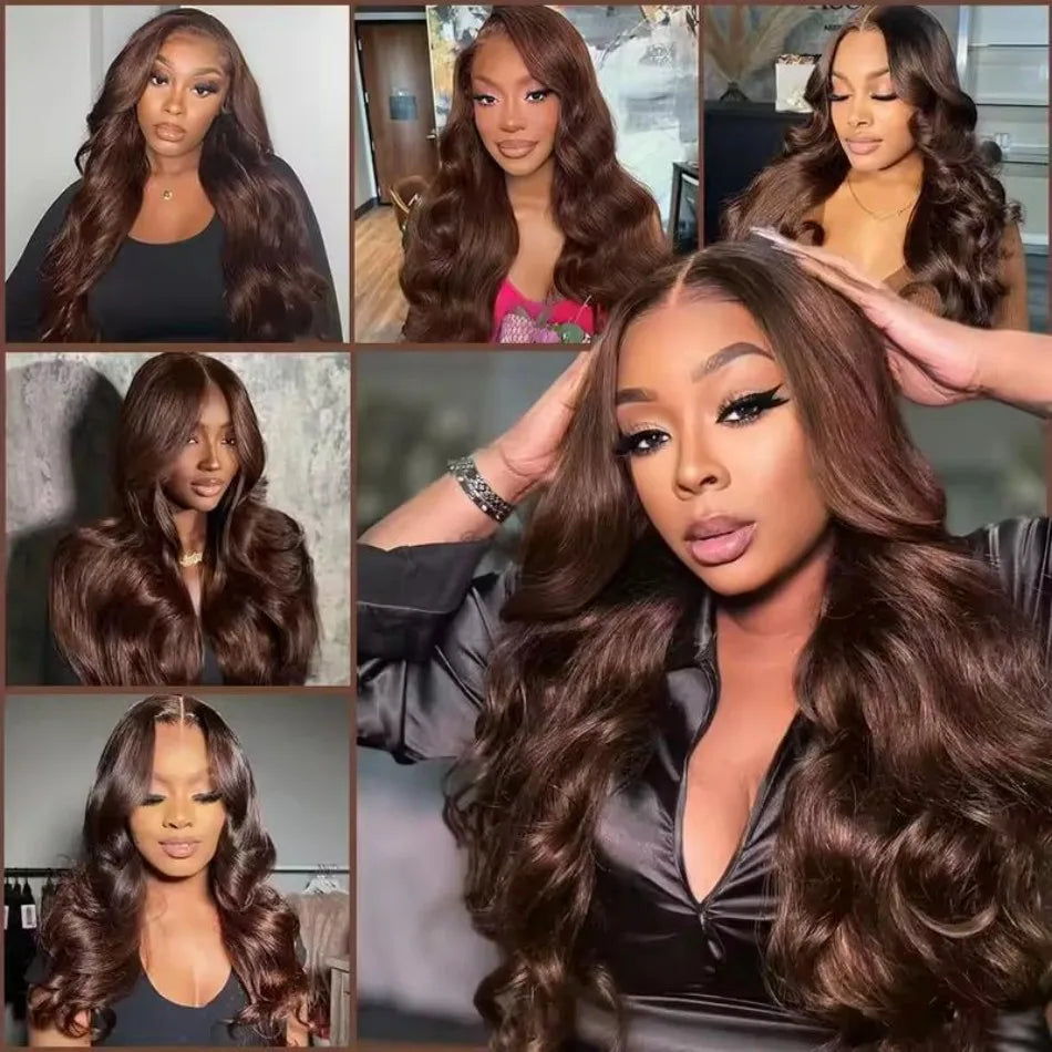 13X6 Hd Lace Frontal Wig Chocolate Brown Human Hair Wigs Body Wave Lace Front Wigs Pre Plucked Brazilian For Black Women 30 Inch