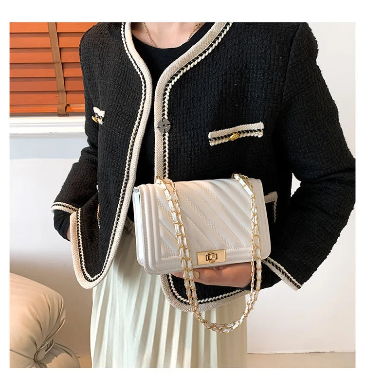 Fashionable Mini Quilted Embossed Chain Shoulder Bag Simple And Versatile Diagonal Crossbody Bag For Women Square Handbag
