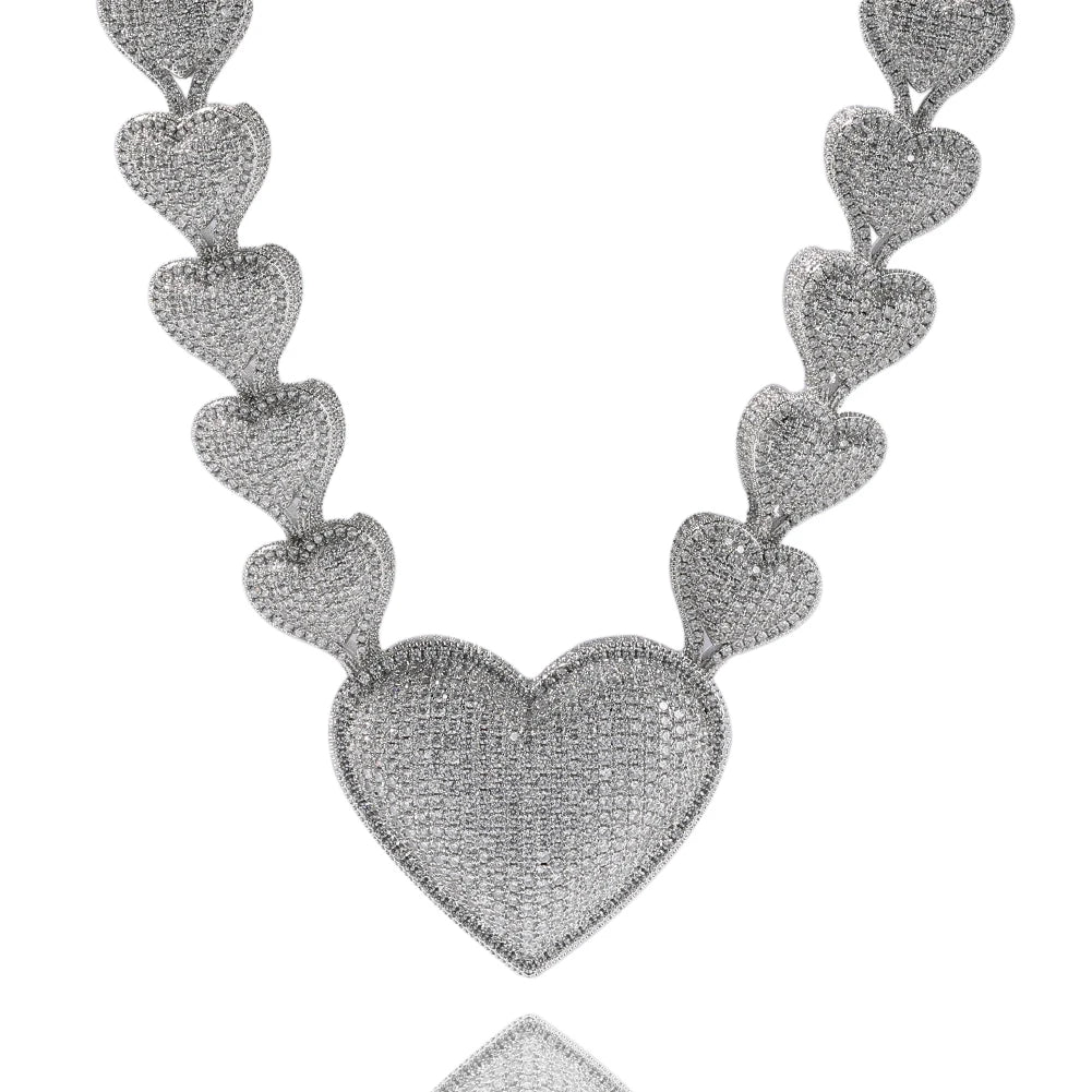 THE BLING KING Iced Out Big Heart Chain Collar Y2K 17mm Choker For Women Girl Micro Paved 5A Cubic Zircon Lovely Wedding Jewelry