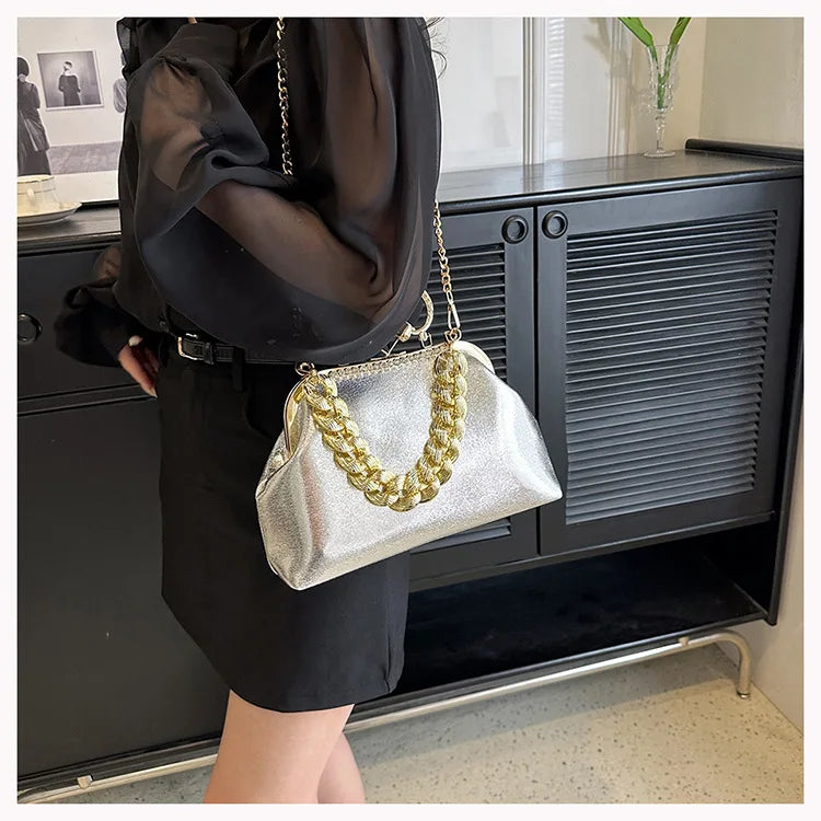 2024 Luxury Women Gold Green Chain Messenger Bags PU Leather Shoulder Bags Shell Clip Designer Handbag And Purse Wedding Clutch