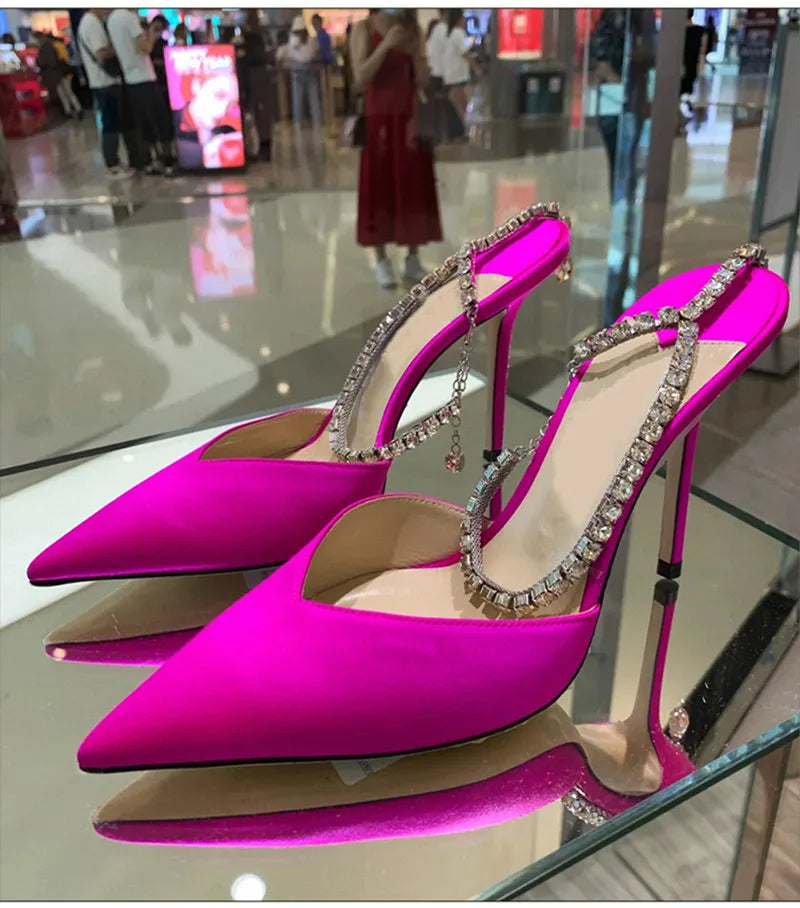 Luxury Crystal Sequined Women Pumps Elegant Thin High heels Spring Summer Fashion Chains Party Shoes Sexy Wedding Bridal Shoes
