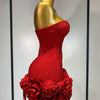Women Sexy Strapless Flower Prom Gown Mini Dress Celebrity Red Carpet Fashion Evening Party Celebrate Birthday Club Dresses
