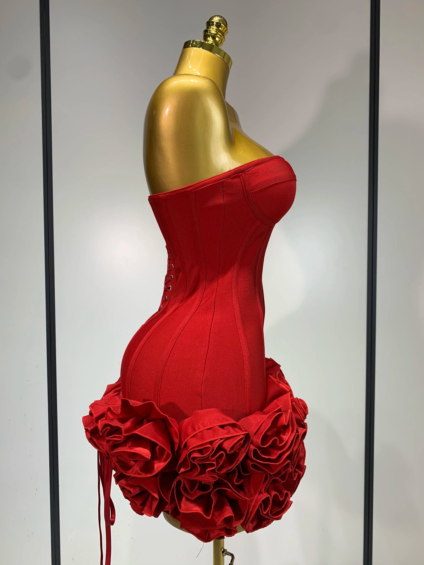 Women Sexy Strapless Flower Prom Gown Mini Dress Celebrity Red Carpet Fashion Evening Party Celebrate Birthday Club Dresses