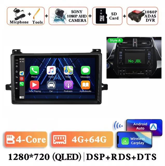 Android 14 Car Radio For Toyota Prius XW50 2015 - 2020 AI Voice Wireless Carplay Multimedia Video Player Navigation GPS Stereo