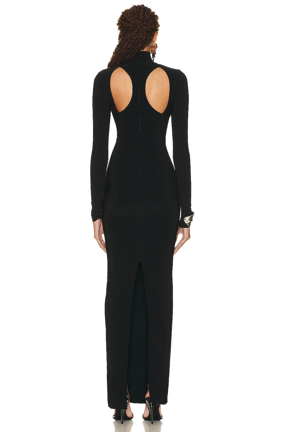 Women's Autumn Stretch Bandage Hollow Out Long Sleeve Slim Maxi Black Backless  Bodycon  Fashion Clubs Celebrity Party Dresses