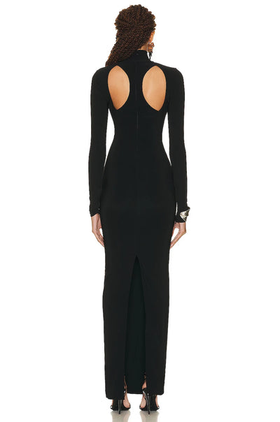 Women's Autumn Stretch Bandage Hollow Out Long Sleeve Slim Maxi Black Backless  Bodycon  Fashion Clubs Celebrity Party Dresses