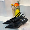 Women Sandals 2025 Spring New Brand Woman Slingback Shoes Fashion Ladies High Heels Elegant Med Heel Pointed Toe Slip on Sandal