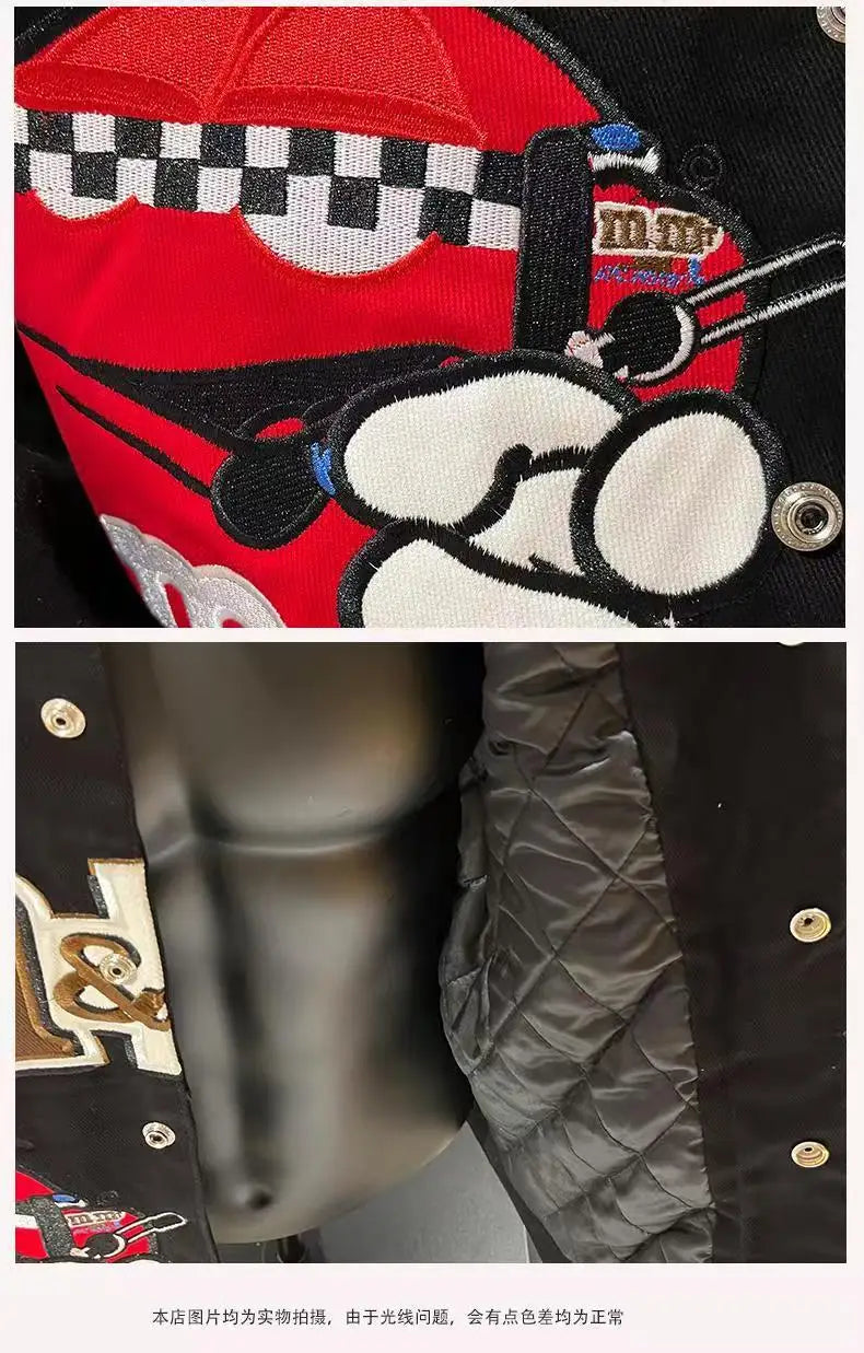 American Cartoon Embroidery Men Baseball Jacket Unisex Spring Autumn vintage Fashion Crand Loose Jacket motorcycle Printing Coat