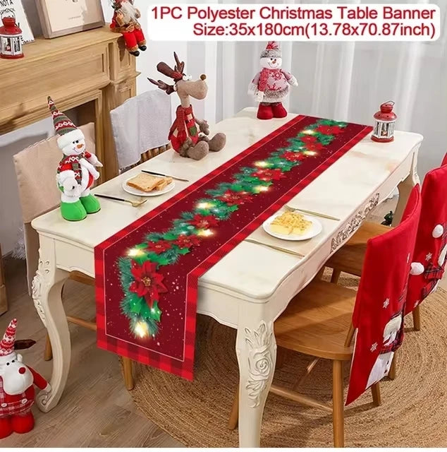 Christmas Table Runner Merry Christmas Decoration for Home Table 2024 Xmas Ornament Navidad Notal Noel Happy New Year Gifts 2025