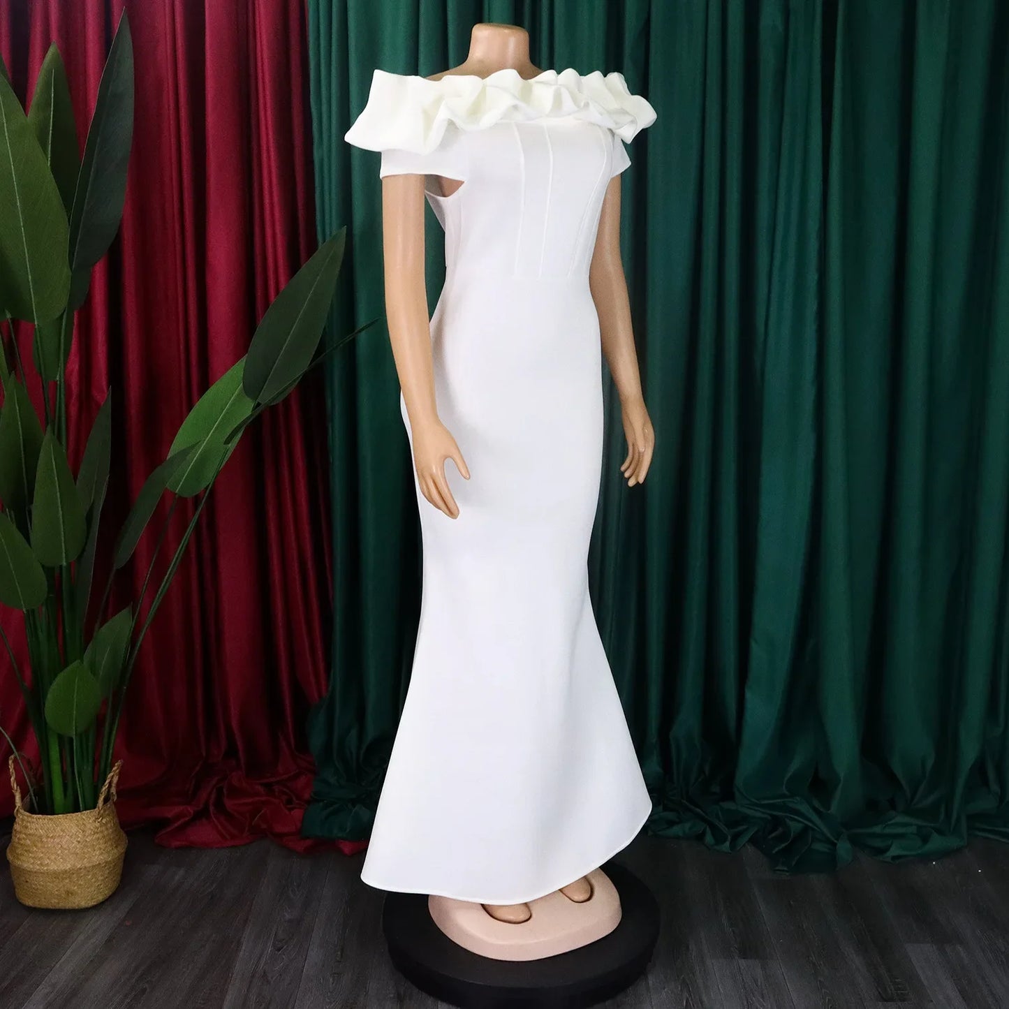 Elegant Long Dresses for Women Off the Shoulder Short Sleeve Mermaid Floor Length Luxury Female Birthday Party Dinner Dress Robe