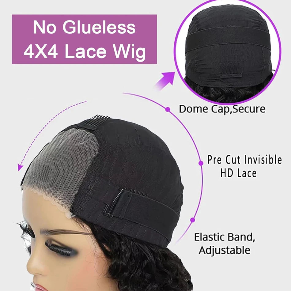 Glueless Wig Short Kinky Curly Bob Wig 12A Malaysian Lace Front Human Hair Wigs Wet And Wavy Water Wave Bob Wig 13x4 Frontal Wig