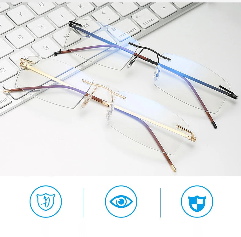 Men Blue Light Blocking Reading Glasses Women Dimond Cutting Rimless Eyeglasses Frame Anti Fatigue Hyperopia Presbyopic Eyewear