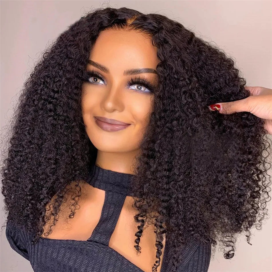 100% Glueless Wigs Human Hair Wigs Ready To Wear Bleached Knots 6x4 Pre Cut HD Transparent Wear And Go Wigs Kinky Curly 210%