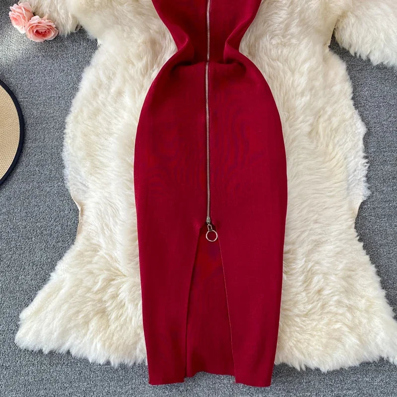 Zipple  2023 Sexy Summer Knit Strap Dress Women Tank Elatic Waist Bodycon Sundress Female Beach Split Backless Midi Dress