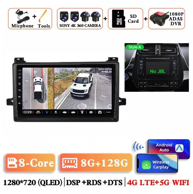 Android 14 Car Radio For Toyota Prius XW50 2015 - 2020 AI Voice Wireless Carplay Multimedia Video Player Navigation GPS Stereo