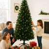 180/210/240cm Pop Up Pre-Lit Christmas Tree,Artificial Pine Needle & PVC Mixed Tree with Iron Base,Easy Setup Holiday Decoration
