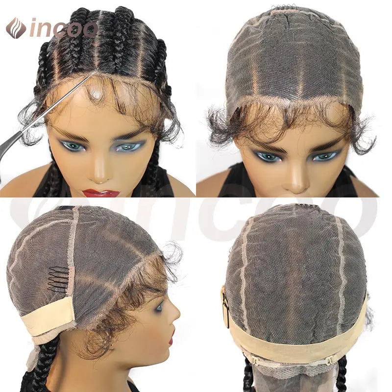 Wear and Go Glueless Wig Synthetic Full Lace Braided Wigs Jumbo Box Braids Wig For Black Women African Faux Locs Braiding Wig