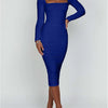 Autumn and Winter Women Sexy Bodycon Dress Square Neck Long Sleeved Ladies Evening Dresses