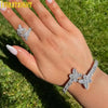 New Iced Out Bling Opened Butterfly Charm Bracelet Silver Color Zircon Insects Bangle For Men Women Hip Hop Luxury Jewelry