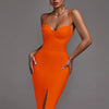 Orange Bandage Dress Women Party Dress Bodycon Elegant Sexy Spaghetti Strap Birthday Evening Club Outfits New Year 2024 Summer
