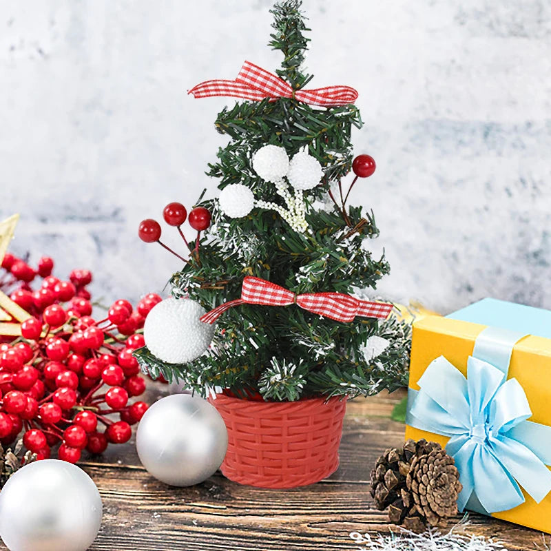 20/29cm Mini Christmas Tree Desktop Ornaments Artificial Plants Pine Needle Tree With Xmas Balls New Year Party Home Decor Gifts