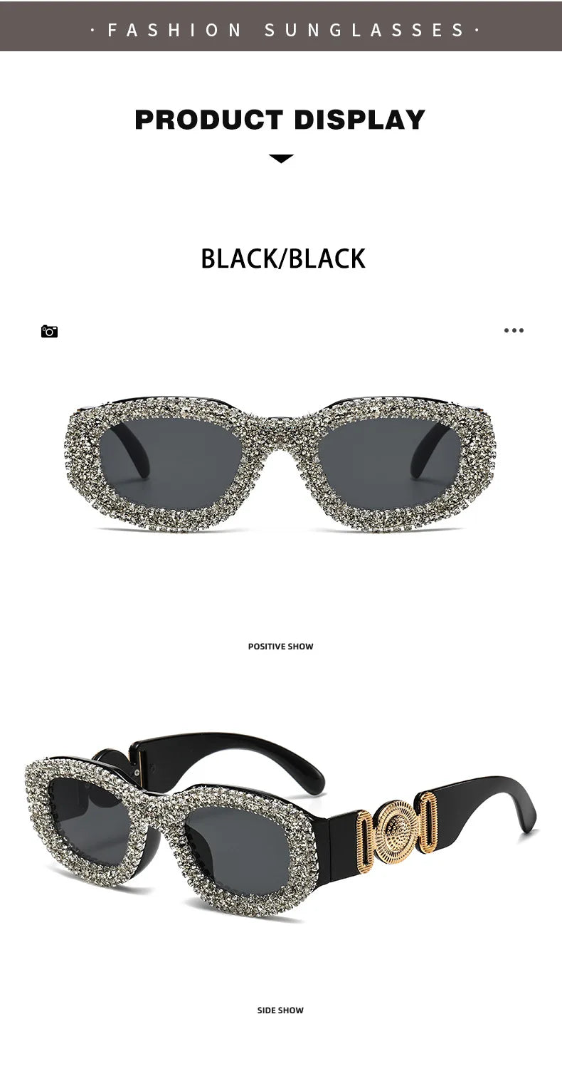 Fashion Square Sunglasses for Women Rectangle Brand Shades Sun Glasses Bling Diamond Eyeglasses Uv400 Glittering Accessories