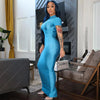 Hugcitar Pure Color O Neck Short Sleeve Slit Sexy Bodycon Slim Maxi Prom Dress 2024 Summer Women Elegant Party Festival Clothes