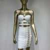 Women Celebrity Sexy Cut Out Mental Black White Mini Bodycon Bandage Skirt Set 2023 Elegant Evening Birthday Club Party Outfits