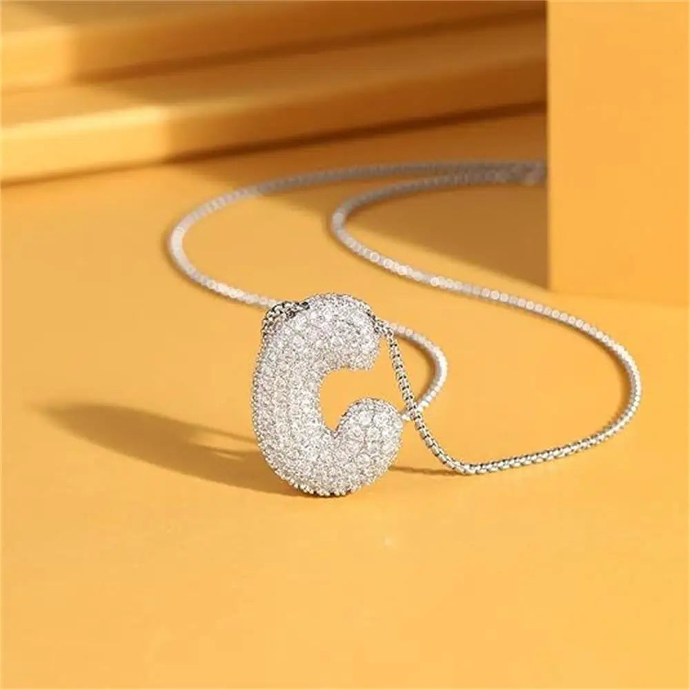 18K Gold Plated Waterproof Thick Bubble Alphabet Letter Clavicle Choker Necklace Sparkling Rhinestone Balloon Initial Jewelry