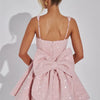 Mozision Sequins Bow Backless Sexy Mini Dress For Women Robe Fashion Square Collar Sleeveless High Waist A-line Club Dress