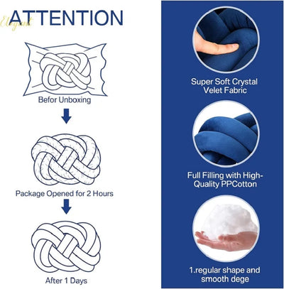 Inyahome Handmade Knot Throw Pillows for Couch Soft Decorative Knotted Comfort Pillow Cushion for Home Sofa Bedroom Decor Blue