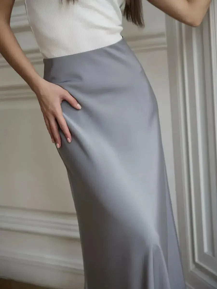 Wolfeel Casual Satin Women'S Skirt Spring Summer Fashion Loose High Waist Maxi Skirts Elegant Simple Slik Fishtail Skirt