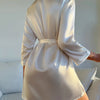Solid Satin Night Robe Long Sleeve V Neck Robe With Belt Women's Sleepwear