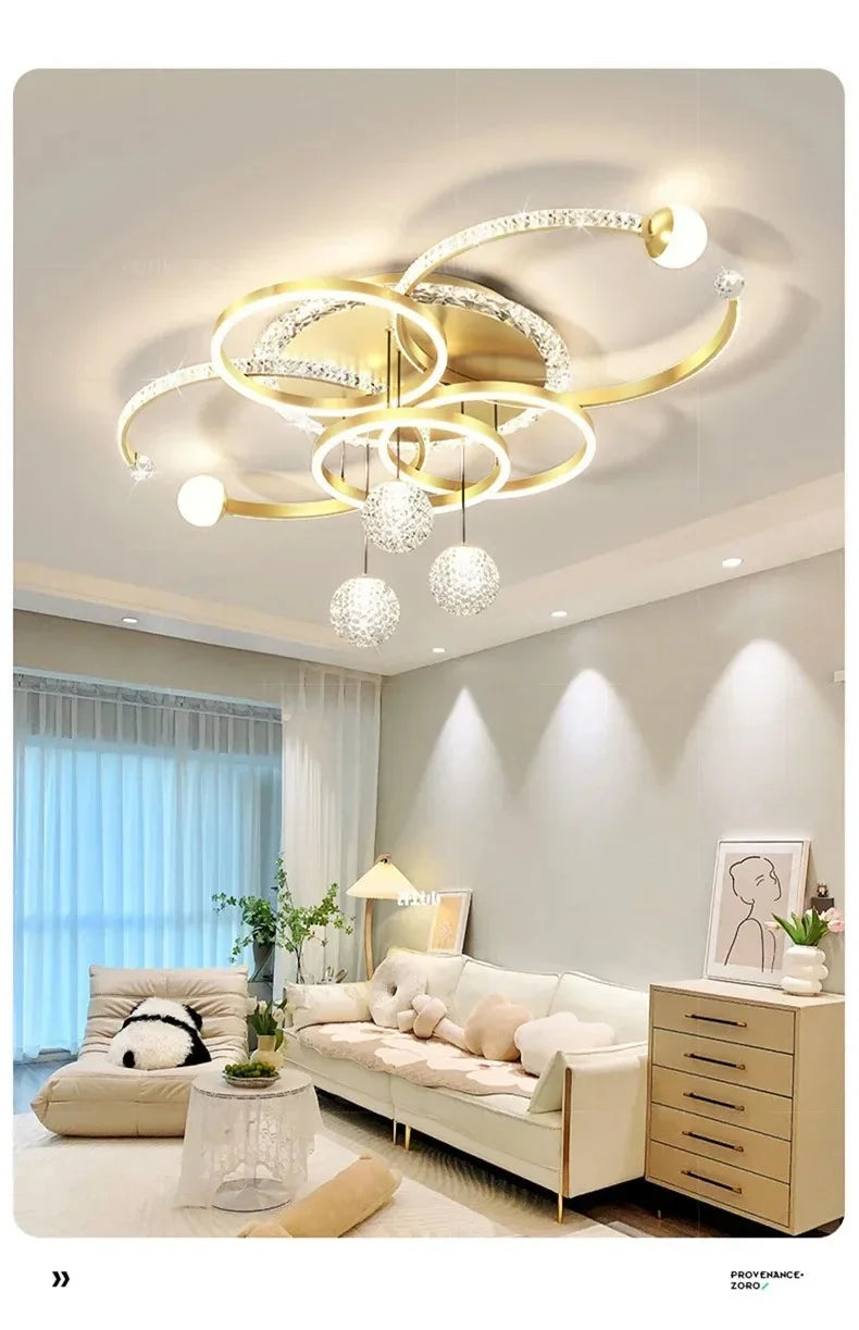 Modern Minimalist LED Ceiling Light Personalized Creative Ring Living Room Lights Gold Atmosphere Bedroom Study Chandelier
