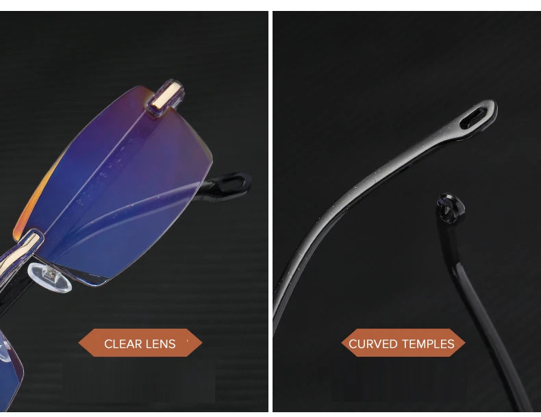 Men Blue Light Blocking Reading Glasses Women Dimond Cutting Rimless Eyeglasses Frame Anti Fatigue Hyperopia Presbyopic Eyewear