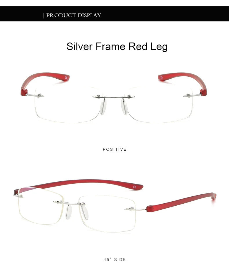 Men Blue Light Blocking Reading Glasses Women Dimond Cutting Rimless Eyeglasses Frame Anti Fatigue Hyperopia Presbyopic Eyewear